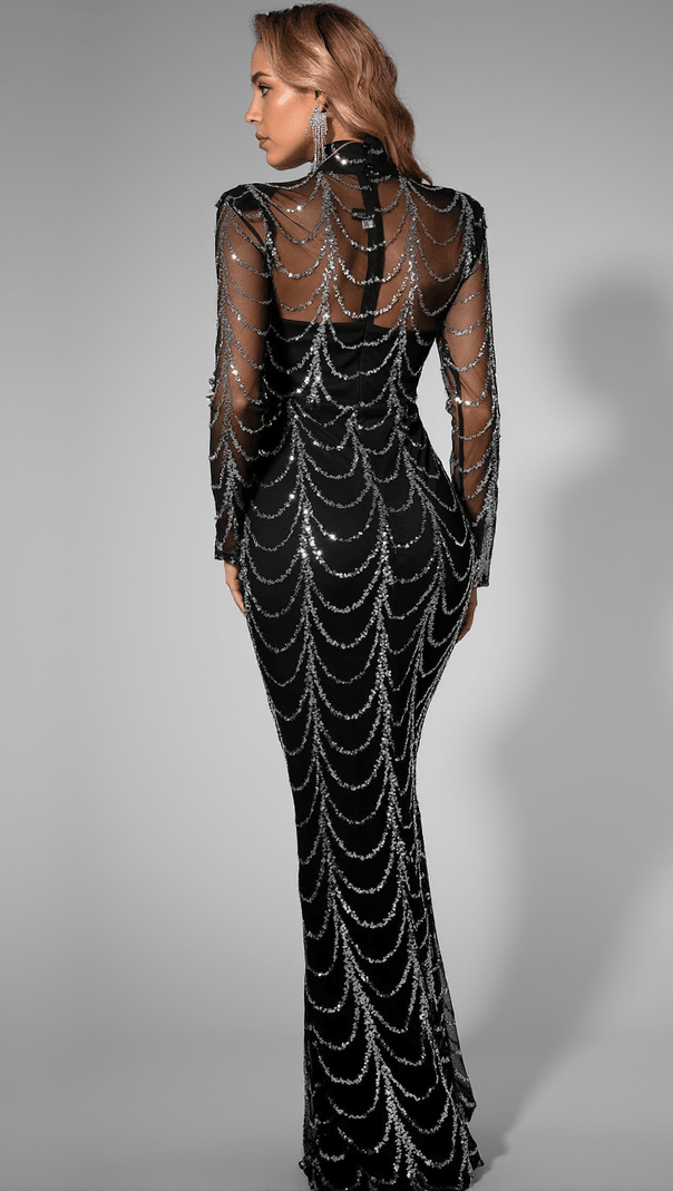 AIIZIE DAENA MESH CHAIN SEQUIN MAXI DRESS - product image