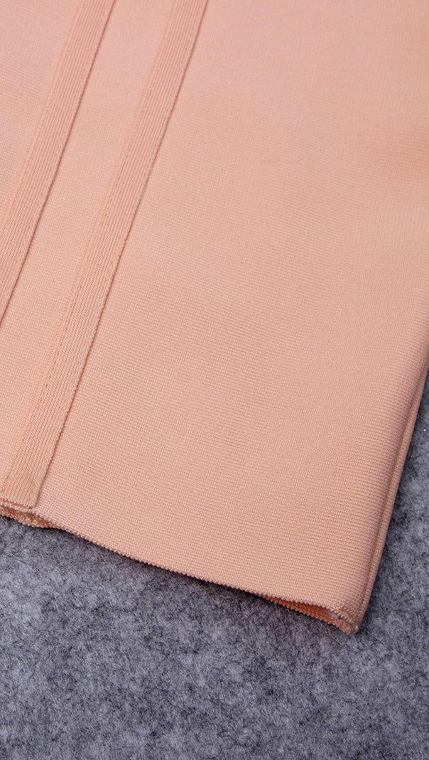 AIIZIE FEATHER LONG SLEEVE BANDAGE MINI DRESS IN BLUSH PINK - product image