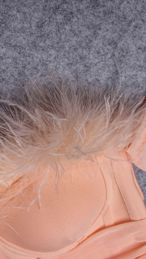 AIIZIE FEATHER LONG SLEEVE BANDAGE MINI DRESS IN BLUSH PINK - product image