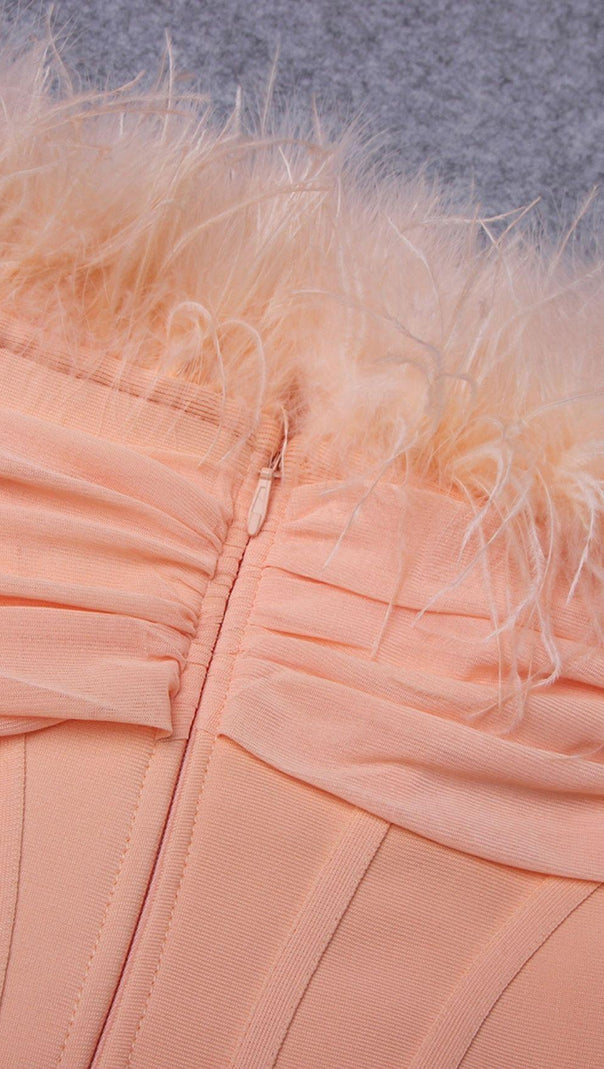AIIZIE FEATHER LONG SLEEVE BANDAGE MINI DRESS IN BLUSH PINK - product image