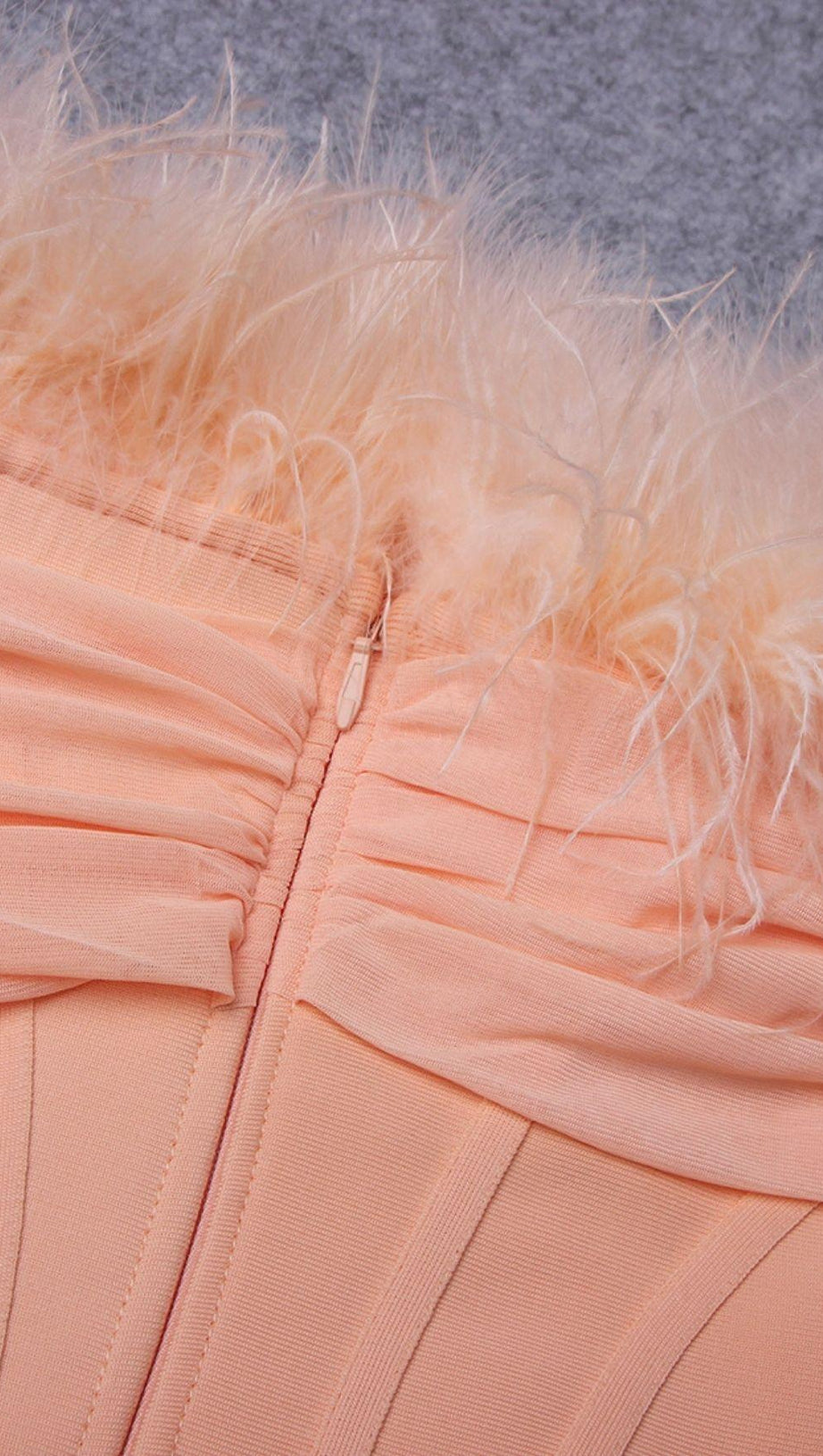 FEATHER LONG SLEEVE BANDAGE MINI DRESS IN BLUSH PINK