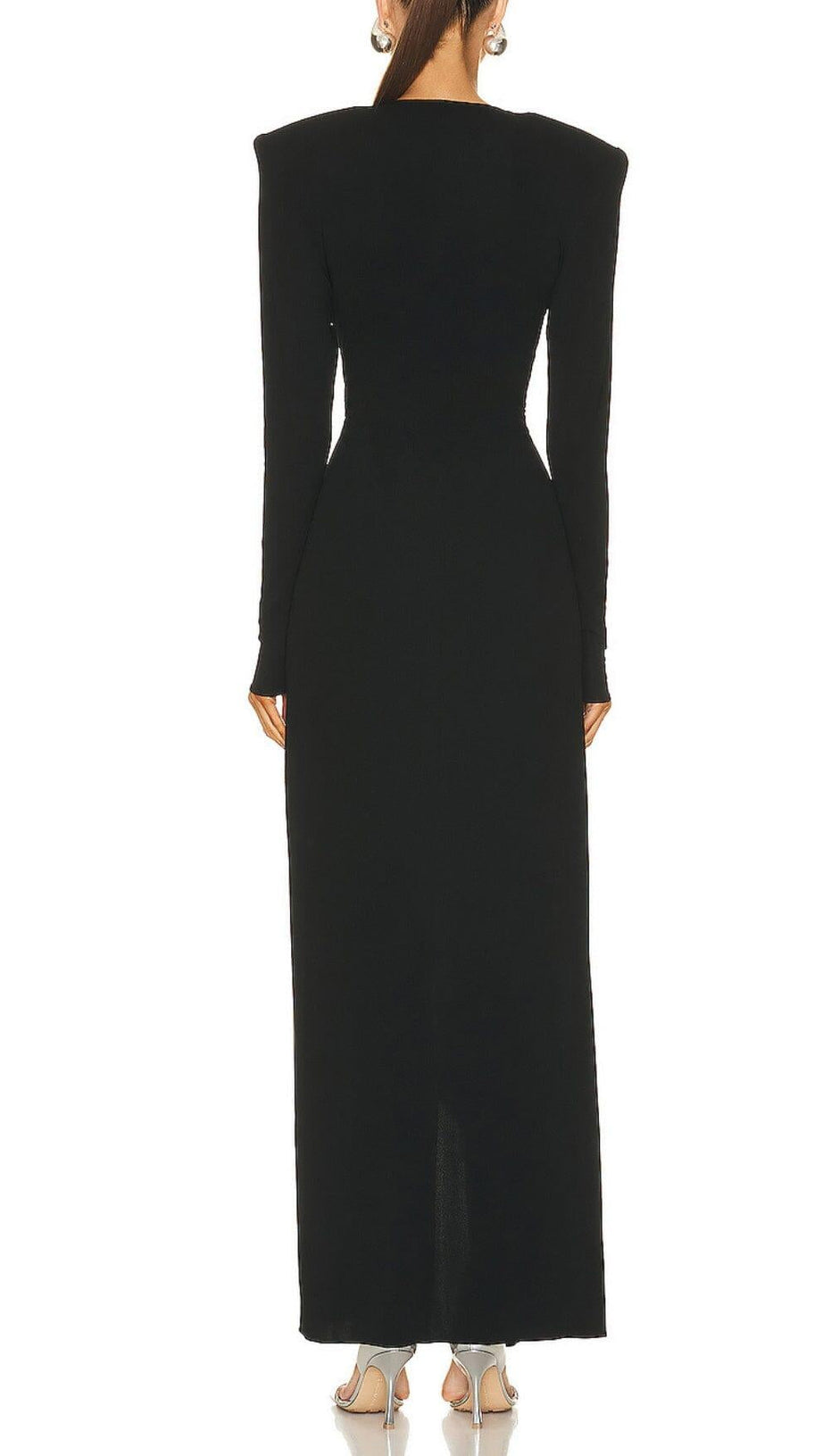BLACK V NECK SPLIT THIGH MAXI DRESS