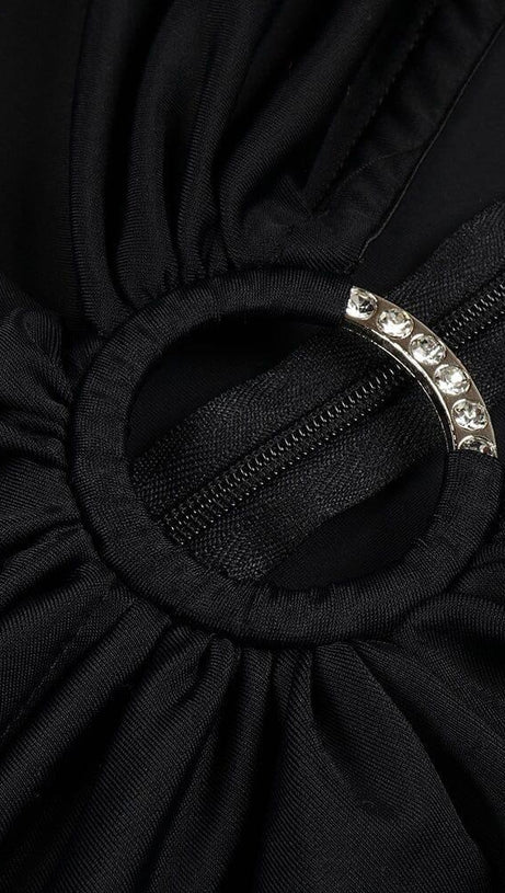 BLACK V NECK SPLIT THIGH MAXI DRESS