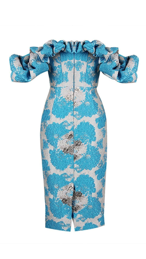 AIIZIE JACAUARD STRAPLESS MIDI DRESS IN BLUE - product image