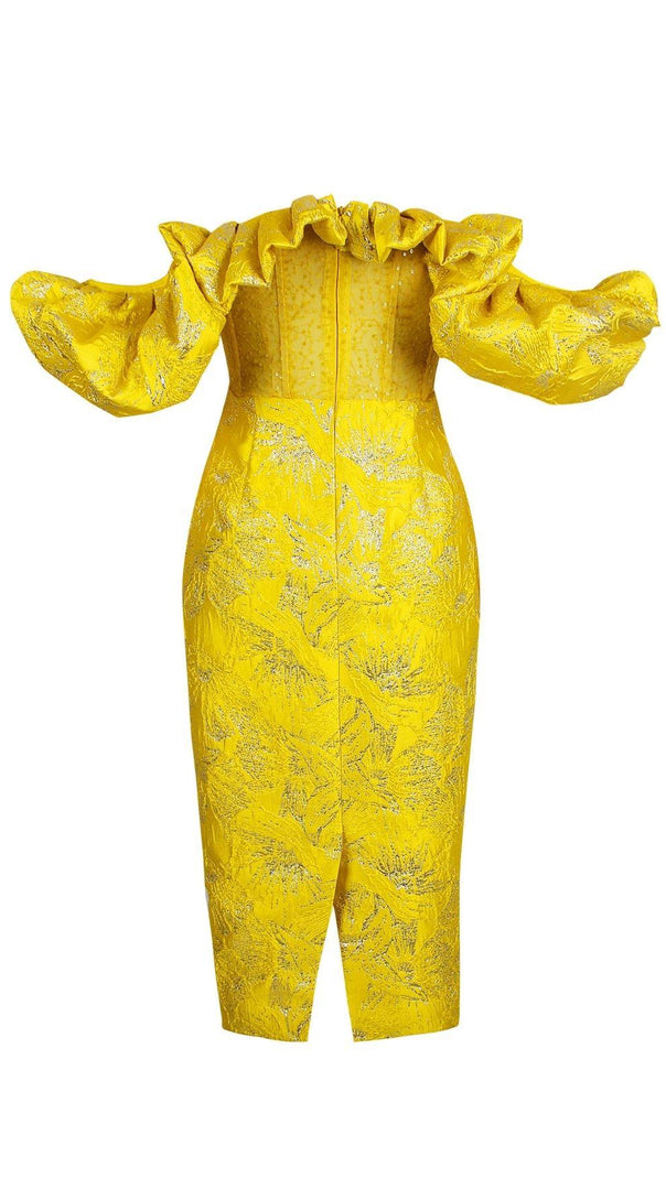 ABITO MIDI JACQUARD SENZA SPALLINE GIALLO