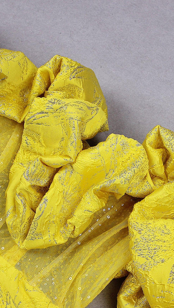 ABITO MIDI JACQUARD SENZA SPALLINE GIALLO