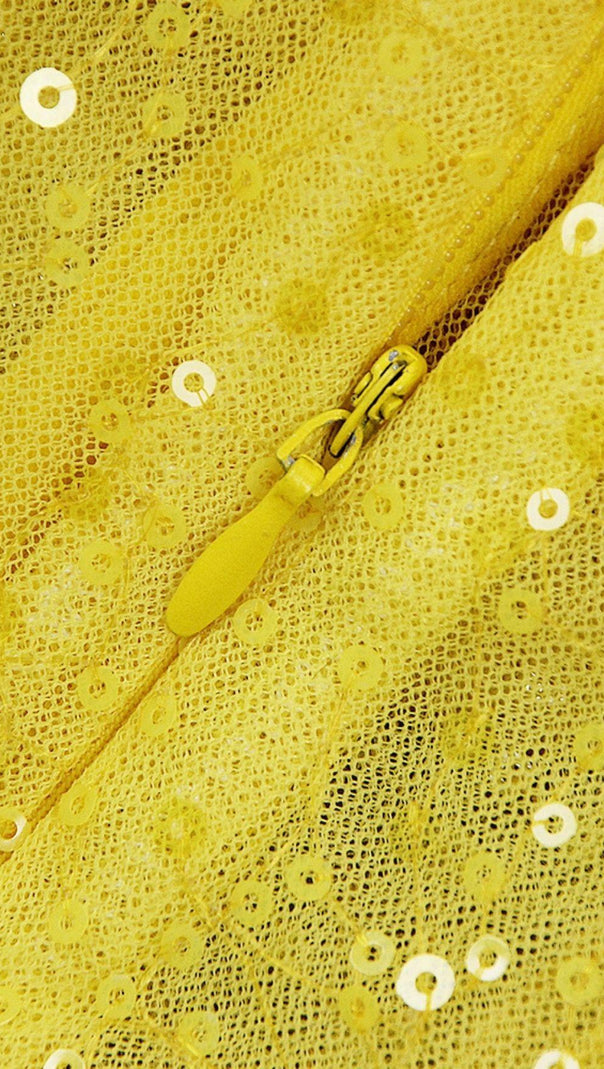 ABITO MIDI JACQUARD SENZA SPALLINE GIALLO