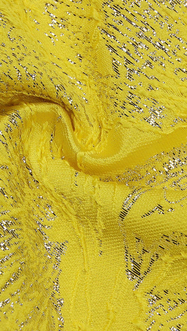 ABITO MIDI JACQUARD SENZA SPALLINE GIALLO