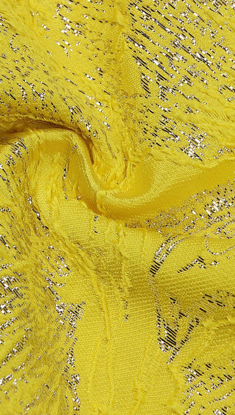 JACQUARD STRAPLESS MIDI DRESS IN YELLOW
