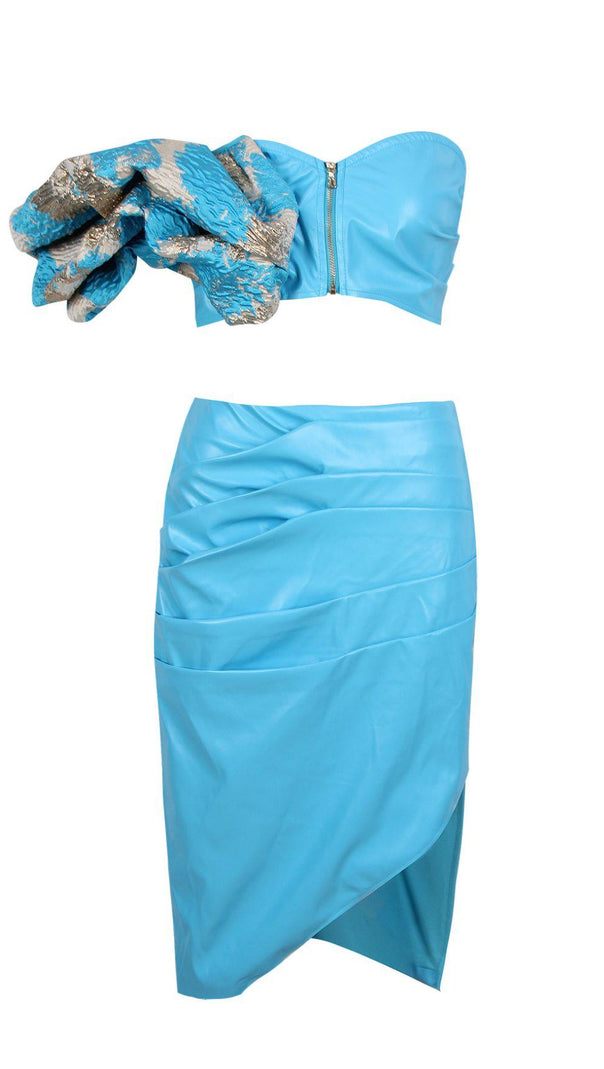 AIIZIE LEATHER STRAPLESS TWO PIECE SET IN BLUE - product image