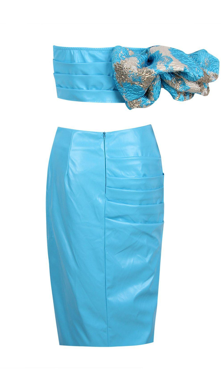 LEATHER STRAPLESS TWO PIECE SET IN BLUE