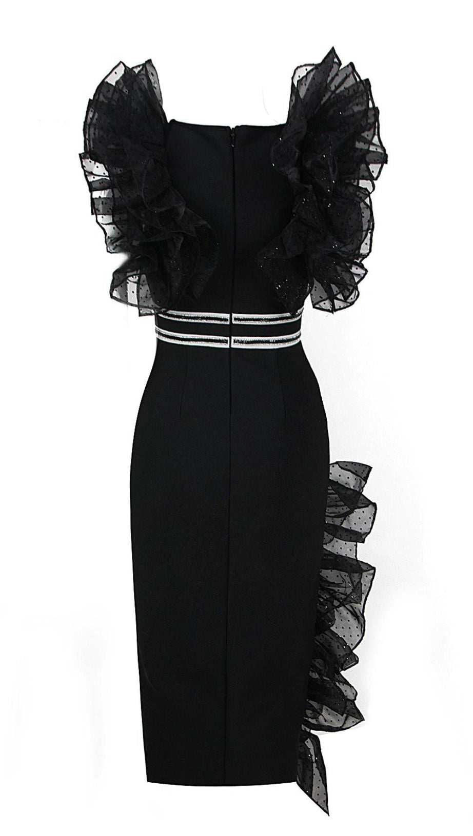 SLIPT BANDAGE MIDI DRESS IN BLACK