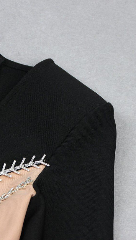 BLACK V NECK BLAZER MINI DRESS