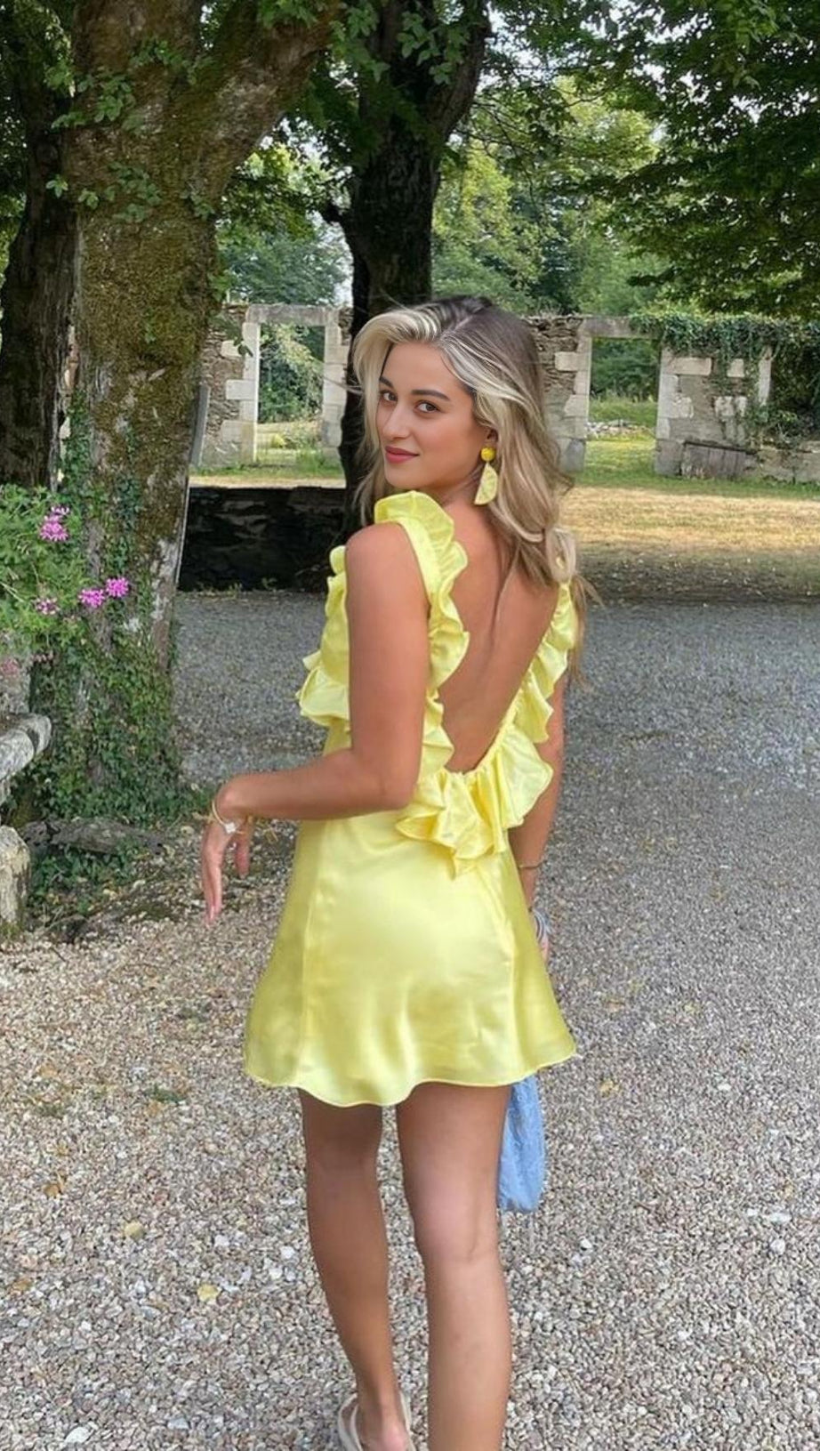 SATIN RUFFLE MINI DRESS