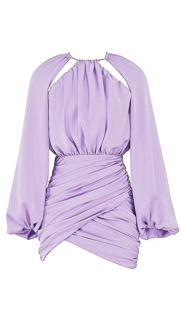 AIIZIE SATIN WRAP FRONT MINI DRESS IN PURPLE - product image
