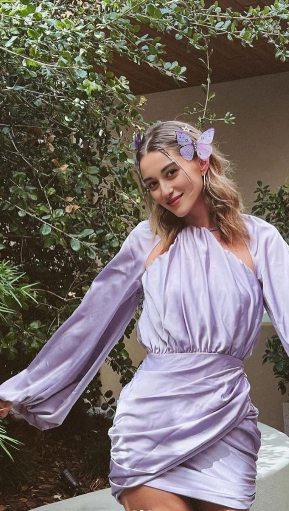 SATIN WRAP FRONT MINI DRESS IN PURPLE