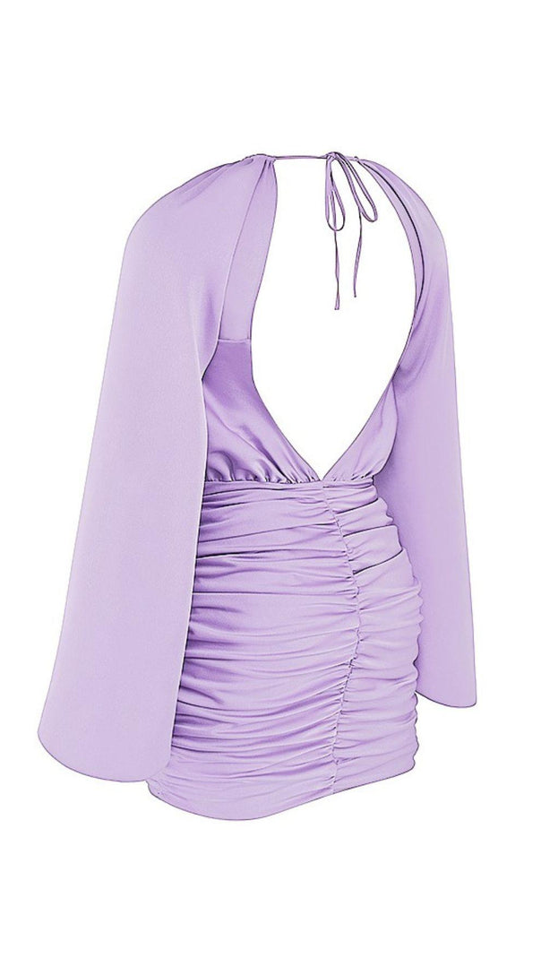 AIIZIE SATIN WRAP FRONT MINI DRESS IN PURPLE - product image