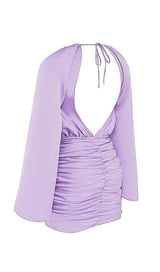 SATIN WRAP FRONT MINI DRESS IN PURPLE