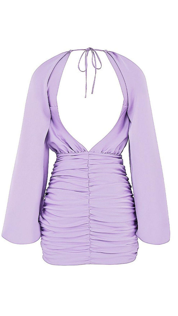 AIIZIE SATIN WRAP FRONT MINI DRESS IN PURPLE - product image