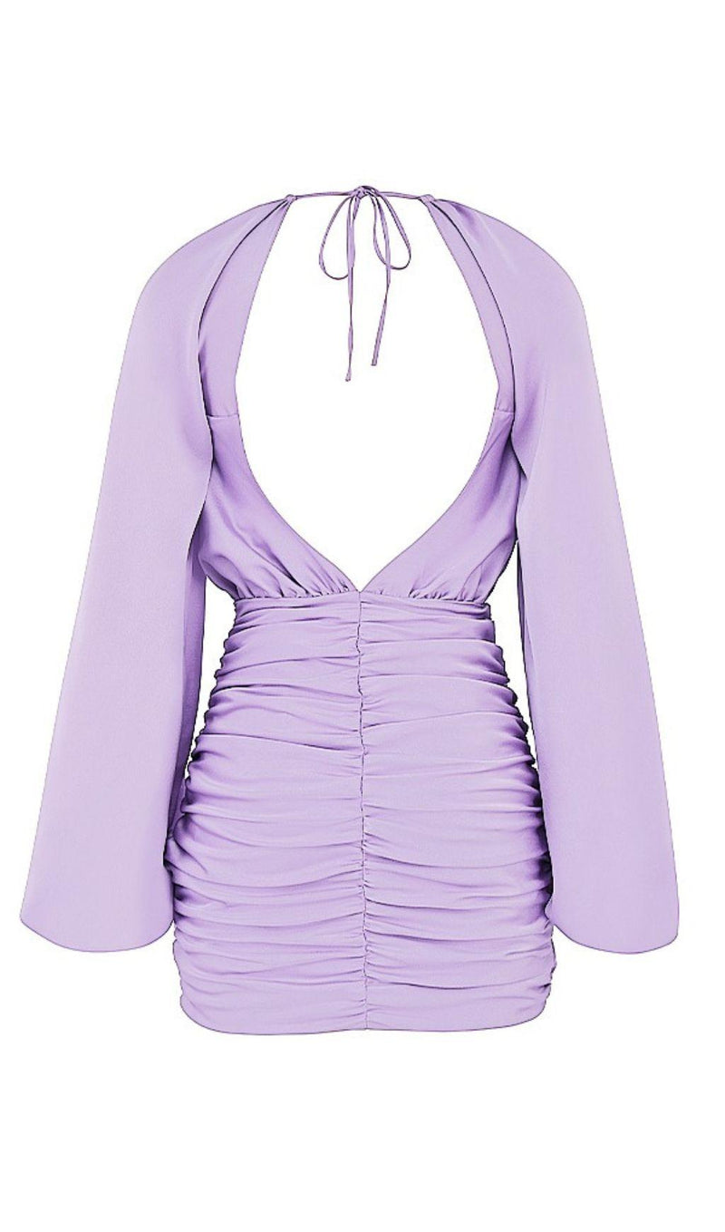 SATIN WRAP FRONT MINI DRESS IN PURPLE