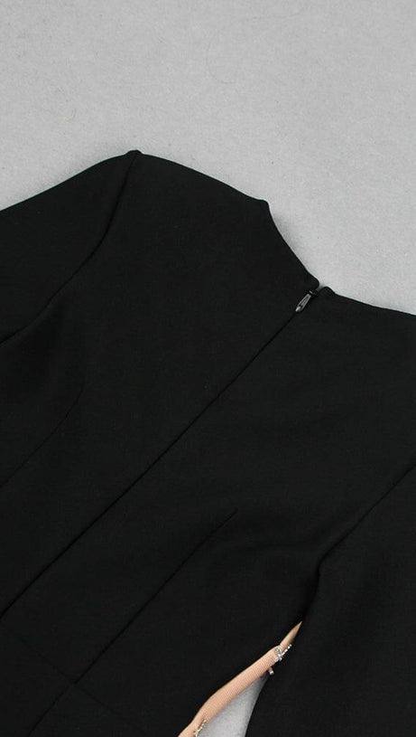 BLACK V NECK BLAZER MINI DRESS