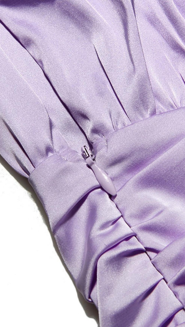 MINI ABITO IN RASO CON AVVOLGIMENTO FRONTALE VIOLA
