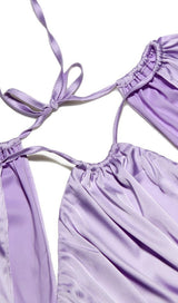 SATIN WRAP FRONT MINI DRESS IN PURPLE