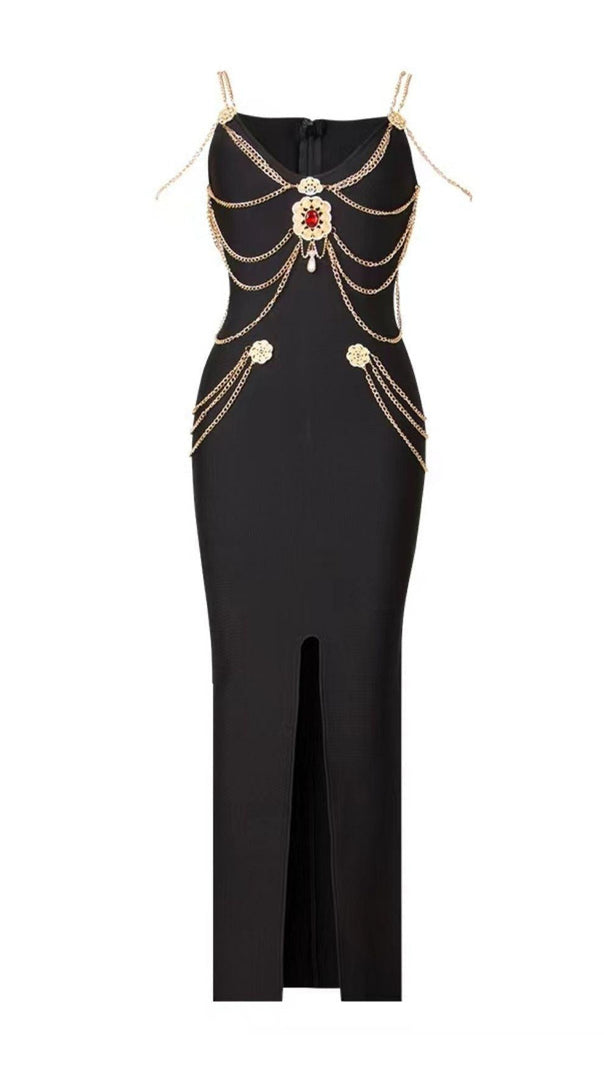 AIIZIE BANDAGE SWEETHEART SPLIT MAXI DRESS IN BLACK - product image