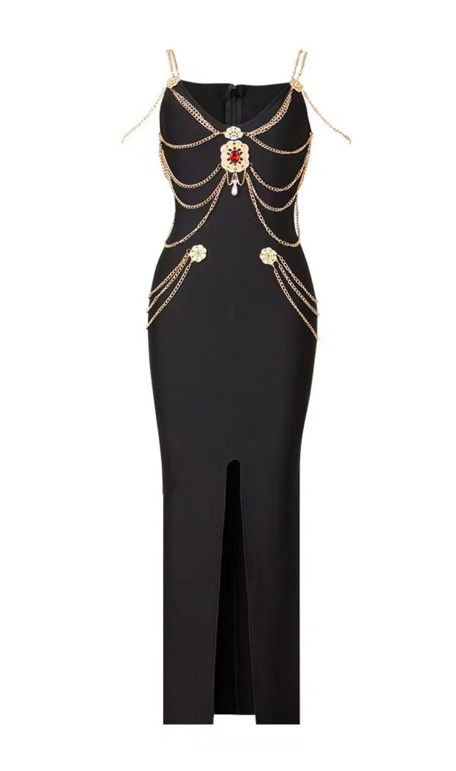 BANDAGE-MAXIKLEID MIT HERZSPLIT IN SCHWARZ