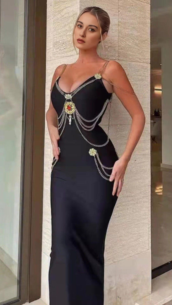 AIIZIE BANDAGE SWEETHEART SPLIT MAXI DRESS IN BLACK - product image