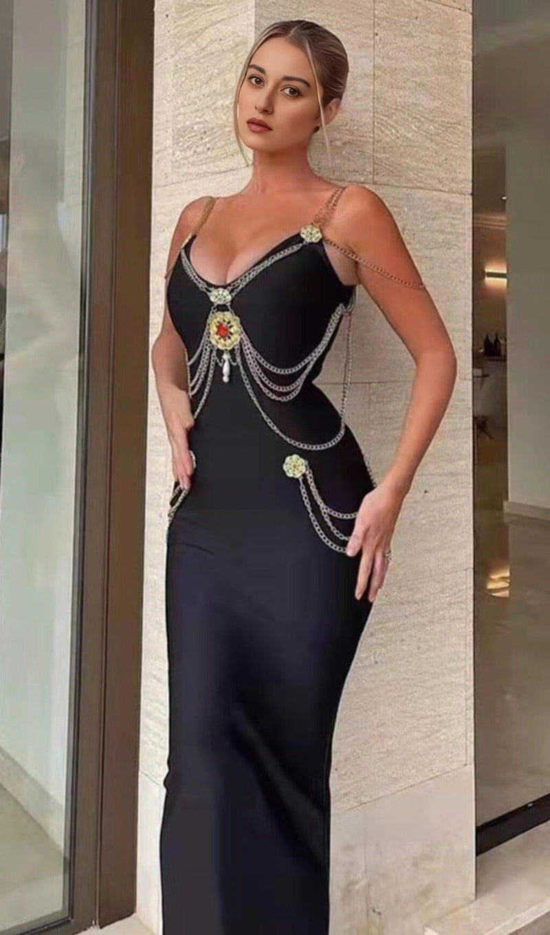 BANDAGE SWEETHEART SPLIT MAXI DRESS IN BLACK