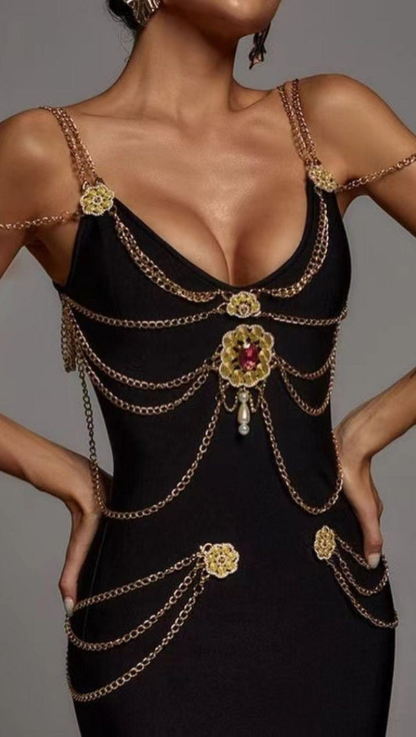 AIIZIE BANDAGE SWEETHEART SPLIT MAXI DRESS IN BLACK - product image