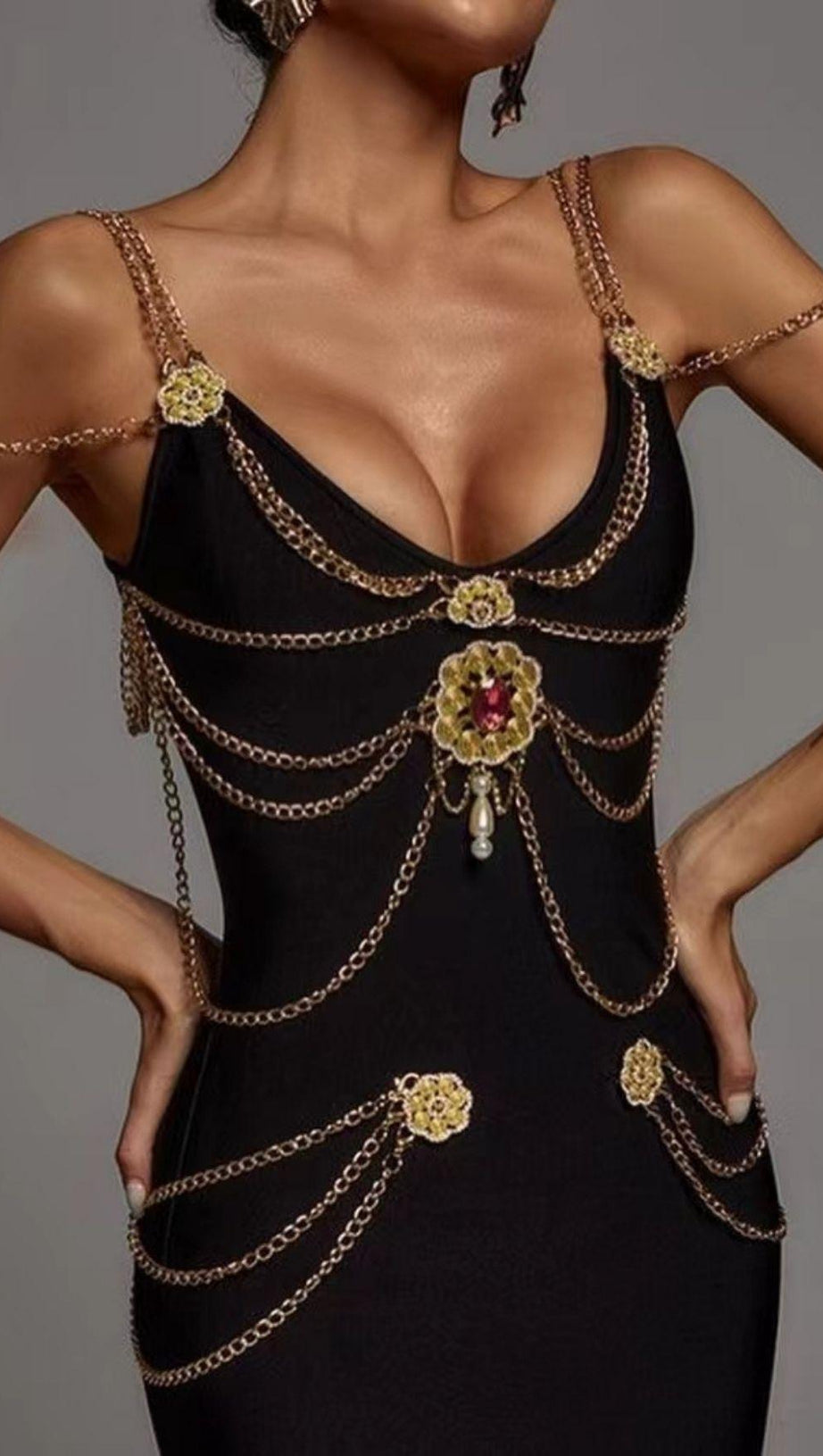 BANDAGE SWEETHEART SPLIT MAXI DRESS IN BLACK