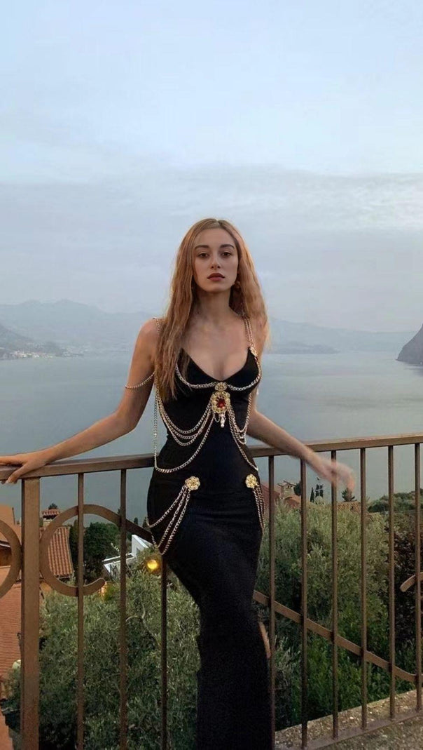 AIIZIE BANDAGE SWEETHEART SPLIT MAXI DRESS IN BLACK - product image