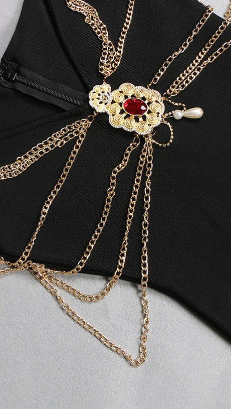 BANDAGE SWEETHEART SPLIT MAXI DRESS IN BLACK