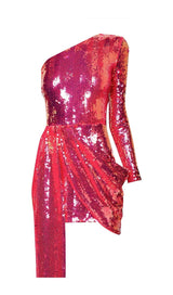 SEQUIN ONE SHOULDR MINI DRESS IN PINK