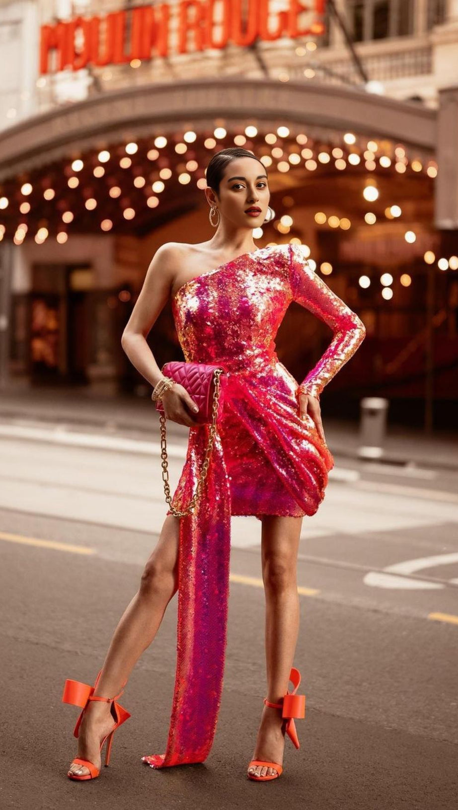 SEQUIN ONE SHOULDR MINI DRESS IN PINK