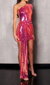 SEQUIN ONE SHOULDR MINI DRESS IN PINK