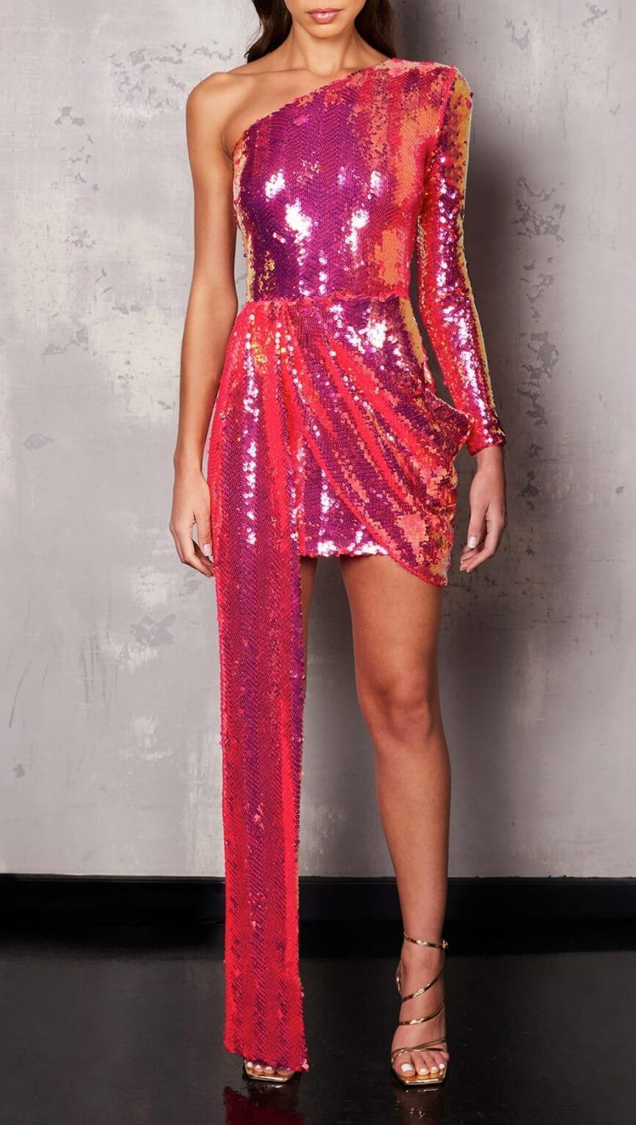 SEQUIN ONE SHOULDR MINI DRESS IN PINK