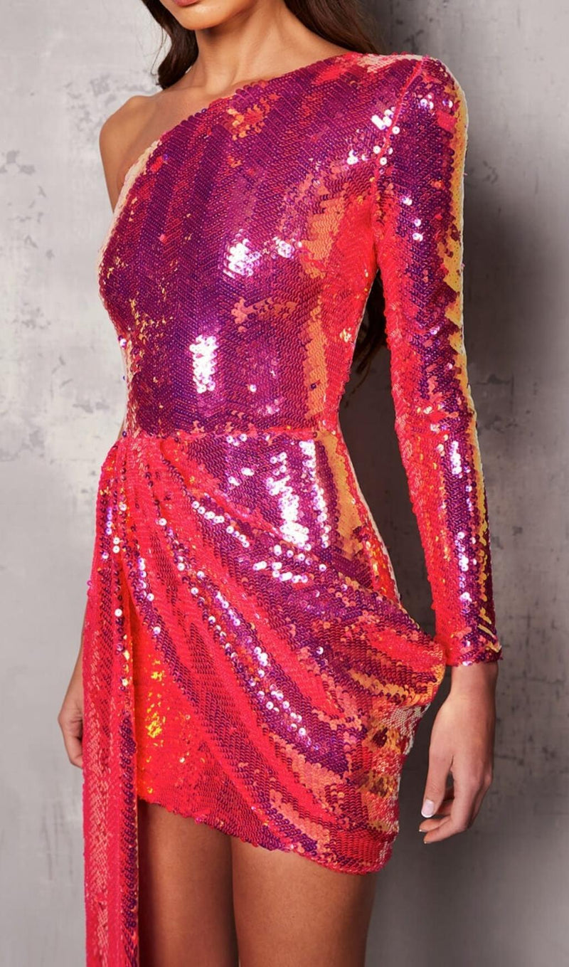 SEQUIN ONE SHOULDR MINI DRESS IN PINK