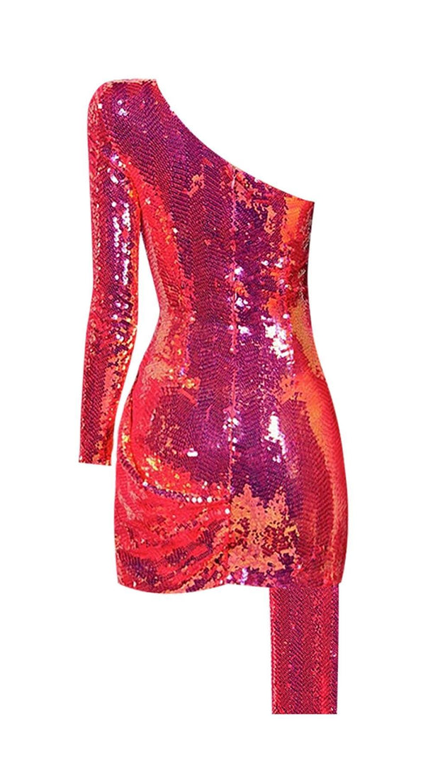 MINI ABITO MONOSPALLA CON PAILLETTES ROSA