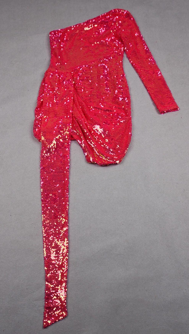 MINI ABITO MONOSPALLA CON PAILLETTES ROSA