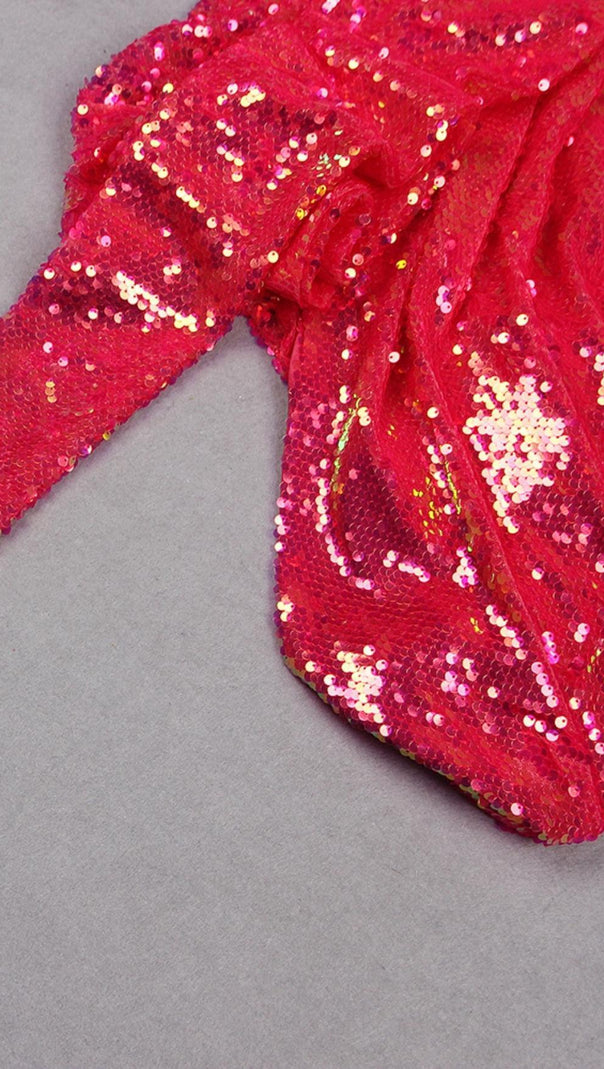 MINI ABITO MONOSPALLA CON PAILLETTES ROSA