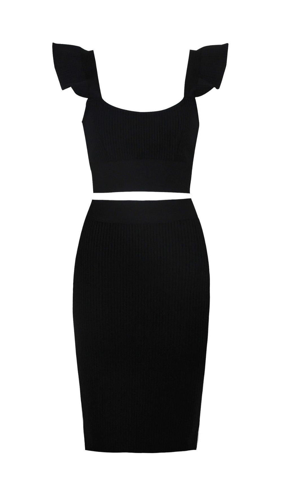 ZWEITEILIGES SET STRICK-MINIKLEID IN SCHWARZ 