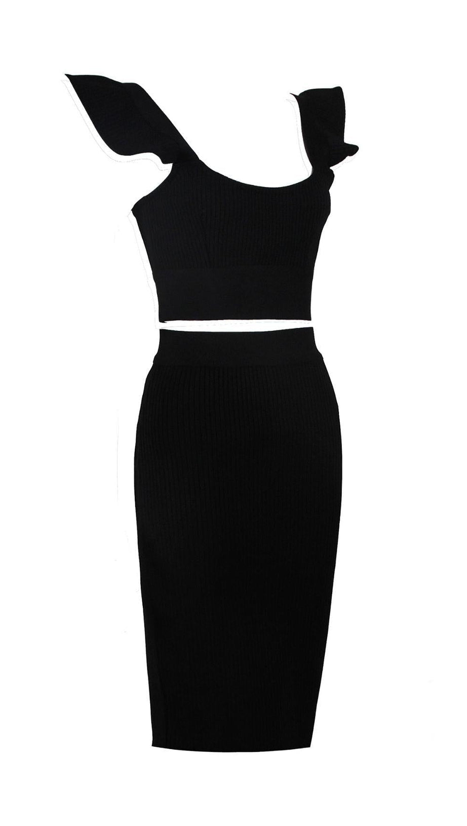 ZWEITEILIGES SET STRICK-MINIKLEID IN SCHWARZ 