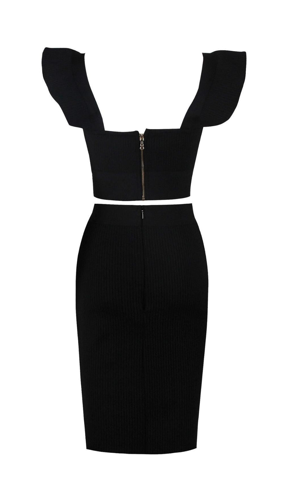 ZWEITEILIGES SET STRICK-MINIKLEID IN SCHWARZ 