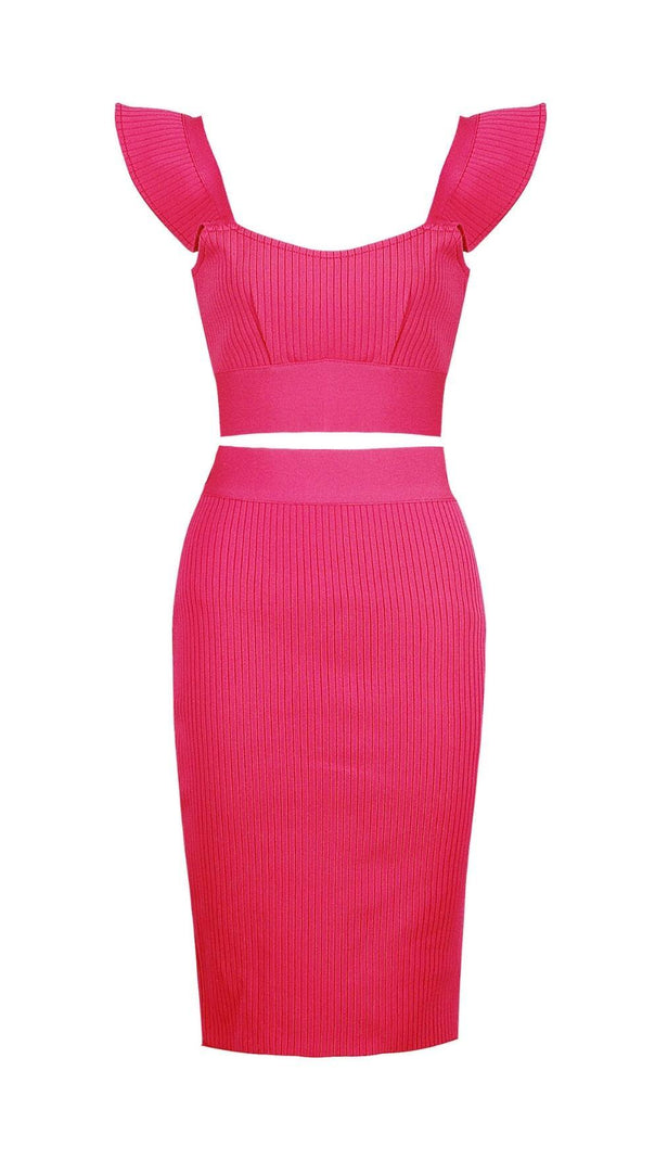 AIIZIE TWO PIECE SET KNIT MINI DRESS IN PINK - product image