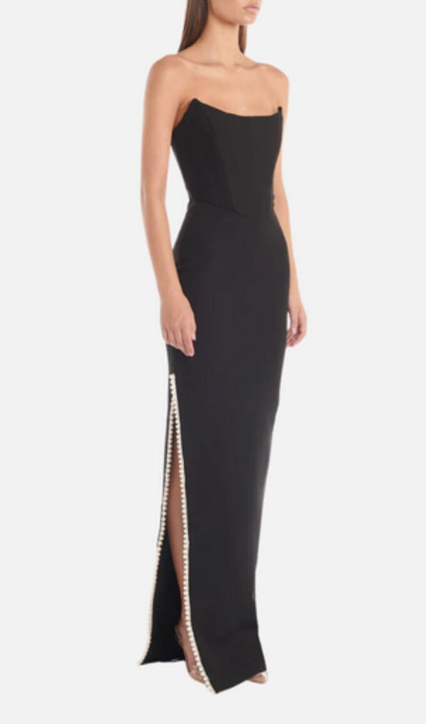 BLACK SPLIT THIGH GOWN