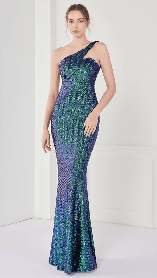 AIIZIE ANURA SEQUIN ONE SHOULDER PLEAT DRESS - product image