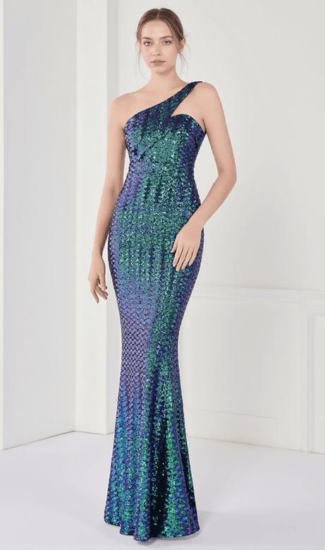 Anura Sequin One Shoulder Pleat Dress